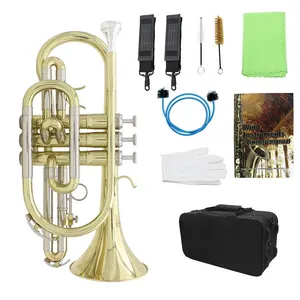 SLADE Professional Bb Flat Cornet Brass Instrument Cornet with Carrying Case Gloves Cleaning Cloth Brushes