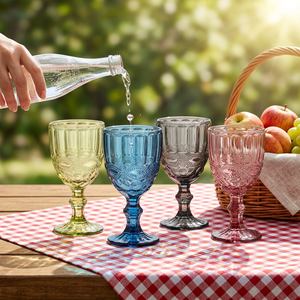 Elegant 8-9 oz Capacity Drinkware Vintage Embossed Reusable <b>Wine</b> Glass <b>Goblets</b> for Wedding & Subscription Box Gifts - Product Image 4