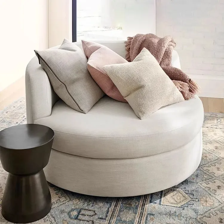 Design nordico all'ingrosso mobili da soggiorno in velluto tessuto comodo divano rotondo poltrona per casa villa
