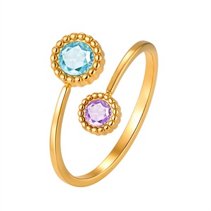 Anillo Ajustable Abierto de Acero Inoxidable Chapado en Oro al por Mayor para Mujer, con Zirconia Redonda y Marquesa Multicolor, Impermeable, Estilo Vintage - Product Image 6