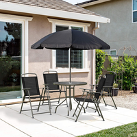 Ensemble de mobilier de jardin d'extérieur pliable en acier 4 places table et chaises de patio avec parasol