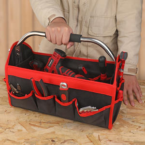 Bolsa de herramientas roja con 25-29 bolsillos, capacidad de 150 lb, asa superior, almacenamiento multifunción para electricistas y carpintería - Product Image 4
