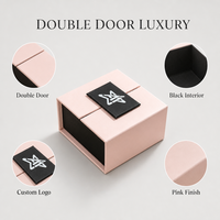 Boîte cadeau double porte Leabon rose à clapet avec intérieur noir pour emballage cosmétique et bijoux – Vente en gros usine