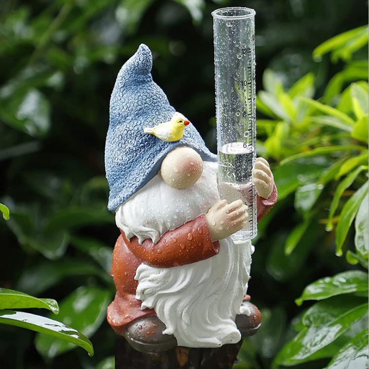 Garden Statue Dwarf Rain Gauge Resin Gnome Rain Gauges