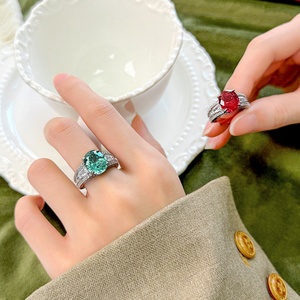 Fashion Jewelry Eco-friendly Copper Oval Cut 10*12MM Red Cubic Zirconia Chunky Statement Open <b>Adjustable</b> <b>Rings</b> for Women - Product Image 5