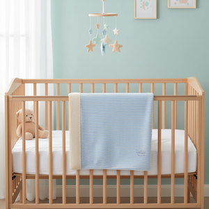 Manta para Bebé Siberia Cuna Azul Vianney, a Rayas, de Algodón Orgánico, Ecológica, Tejida, Rectangular, para las Cuatro Estaciones - Product Image 2