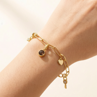Bracelets à pampilles personnalisés avec projection photo « Je t'aime » – Cadeaux d'anniversaire tendance plaqués or/argent avec zircon