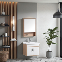 Ensemble de meubles de salle de bain en bois massif de style nordique moderne, résistant à l'eau, avec miroir encadré et lavabo en céramique, pour la maison et l'hôtel