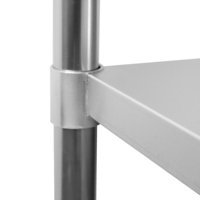 Table de travail commerciale en acier inoxydable à trois niveaux avec crédence et étagère inférieure, style américain.