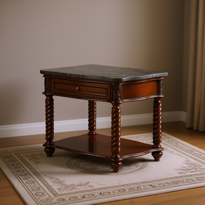 Mesa Consola Tradicional Db con Acabado en Caoba, Tapa de Mármol, Patas en Espiral, Cajón y Estante Inferior, Mueble para Sala de Estar - Product Image 2