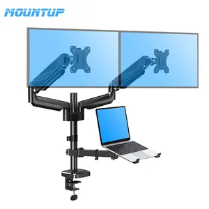 Mountup Gás Spring Monitor Stand com Laptop Teclado Tray Dual Monitor e Laptop Desk Mount
