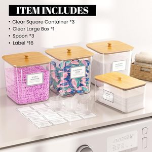 Large Organizer Clear <strong>Laundry</strong> Room Organization Detergent <strong>Powder</strong> <strong>Container</strong> <strong>Laundry</strong> Pods Storage <strong>Container</strong> with Bamboo Lid - Product Image 4