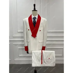 Abito da sposa <span class=keywords><strong>bianco</strong></span> Jacquard rosso da uomo all'ingrosso indossare <span class=keywords><strong>giacca</strong></span> africana moda classica personalizzata Blazer da sposo matrimoni per uomo - Product Image 1