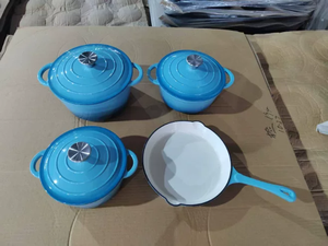 Ensemble de casseroles en fonte <span class=keywords><strong>émaillée</strong></span> 4 pièces, <span class=keywords><strong>cocotte</strong></span> avec couvercle, ensemble de cuisine robuste, résistant au <span class=keywords><strong>four</strong></span>, durable, pour la cuisine à domicile - Product Image 6