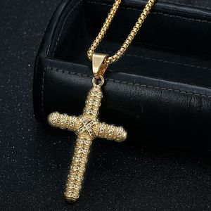 Collier avec pendentif croix en acier inoxydable, serti de pierres, bijoux de mode unisexe - Product Image 1