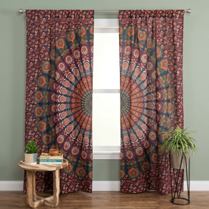 Panneaux de rideaux décoratifs Mandala bleu marine style hippie bohème indien pour chambre, salon, balcon et décoration intérieure - Product Image 2