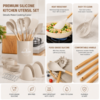 Ensemble de 36 ustensiles de cuisine en silicone antiadhésif avec manche en bois, résistants à la chaleur, cuillère, spatule, louche avec support