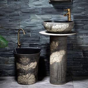 Lavabo de Cerámica Tipo Pilar para <span class=keywords><strong>Exterior</strong></span>, Hotel, Baño, Diseño Rústico, Lavabos de Encimera - Product Image 3