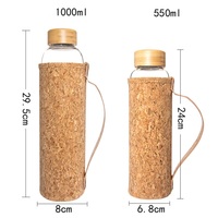 Bouteille d'eau en verre de haute qualité de grande capacité de 550ml avec manchon en liège respectueux de l'environnement/couvercle en bambou sûr