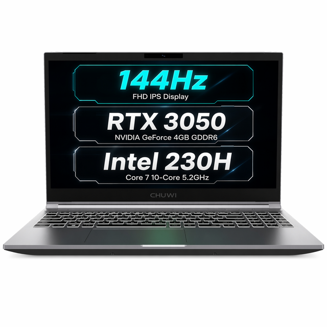 Intel 230H RTX 3050 144Hz Gaming Laptop CHUWI GTBook X Windows 11 10 Core 16GB DDR4 512GB SSD GDDR6X RGB Backlit