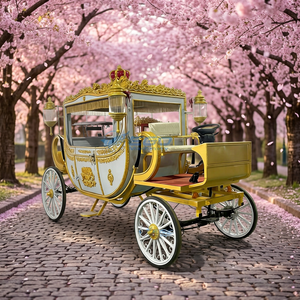รถม้าไฟฟ้าสีขาว 4 ล้อ ขับเคลื่อนด้วยแบตเตอรี่ สำหรับงานแต่งงาน 4-6 ที่นั่ง สีตามสั่ง โครงเหล็ก Q235B ขายดี - Product Image 1