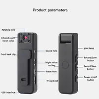 Mini Cámara CCD Portátil 1080P HD con Visión Nocturna Infrarroja, Lente Giratoria de 180°, Clip Trasero, MicroSD TF, para Deportes al Aire Libre y Ciclismo, Cámara A9