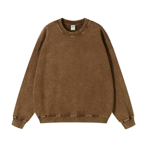 420GSM 100% algodón lavado ácido sudadera en blanco peso pesado Vintage Oversized Unisex algodón cuello redondo sudadera - Product Image 1
