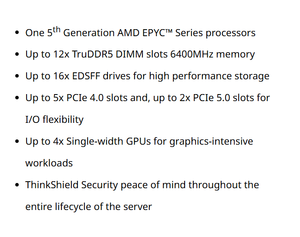 Servidor en Rack ThinkSystem SR635 V3 1U, EPYC 9005, DDR5, 1.5TB, Virtualización Moderna para TI Intensiva - Product Image 6