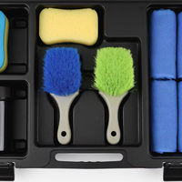 Brosse de détaillage pour roues et pneus à manche court TB-001, tête large à filaments ondulés avec poils en PE/PP/PBT, manche en ABS pour un nettoyage en profondeur