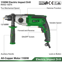 Taladro percutor eléctrico profesional con cable de 1100W, 13/16mm, velocidad variable, herramienta eléctrica manual de alta resistencia, taladro percutor de mano.