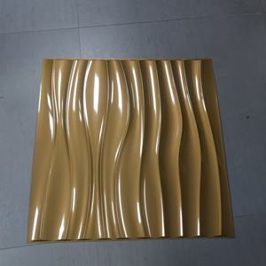 Panneaux muraux 3D décoratifs durables, imperméables, peignables, en PVC brossé ondulé doré, écologiques, pour usage domestique - Product Image 2