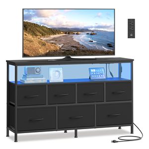 Commode SENYU à 6 tiroirs marron rustique avec éclairage LED, prises électriques, meuble TV large en tissu pour chambre, organisateur de rangement décoratif - Product Image 3