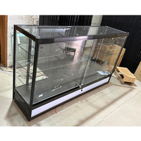 Étagère de présentation de comptoir en verre réglable de 1,8 m de large, avec LED RVB arc-en-ciel clignotantes, verre recyclable et écologique, verrouillable, pour boutique