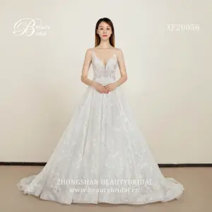OEM Wedding Dress Factory Nova Spaghetti Strap V Decote Vestido De Casamento Sexy V Voltar Vestido De Noiva Nupcial