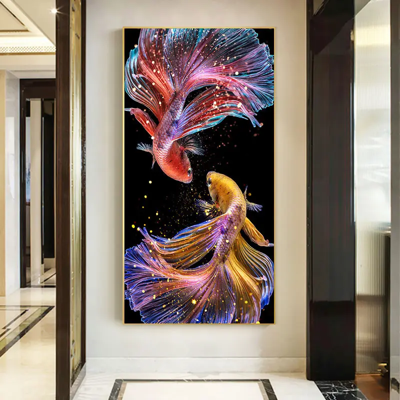 बिक्री के लिए बड़े आकार 50*70 सेमी क्रिस्टल पेनिंग राइनस्टोन डायमंड पेंटिंग बिक्री के लिए अच्छा भाग्य मछली कस्टम डिजाइन