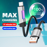 Kabel Pengisian Cepat 100W Max, Nylon Braided USB A ke Tipe C, C ke C, C ke LCord Dengan Lampu RGB Berpendar