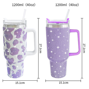 Taza de café de viaje de lujo con aislamiento de acero inoxidable Adventure, vaso de vacío de diamante, vaso de cristal ostentoso con mango de 40 Oz - Product Image 3