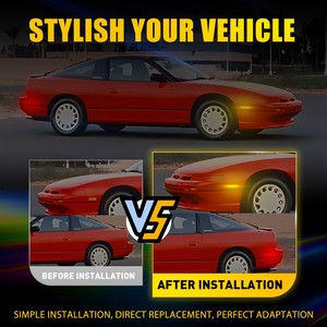 Auxito Clear Side Marker <b>Light</b> w/ <b>Red</b> Amber <b>LED</b> 4pc Set For 89-94 Nissan 240SX S13 - Product Image 2