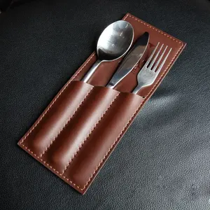 Portaposate in pelle PU portaposate personalizzato Cafe Bar ristorante portaposate Organizer per utensili portaposate cucchiaio