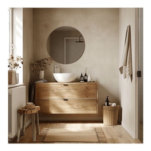 Tủ chậu lavabo treo tường gỗ sần kiểu Scandinavian tối giản thiết kế tùy chỉnh, dành cho phòng tắm nhỏ - Product Image 4