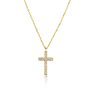 <span class=keywords><strong>14K</strong></span> 18K אמיתי זהב תכשיטי עבור נשים עדין יהלומי צלב שרשרת תליון - Product Image 1