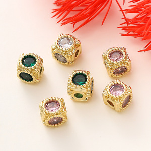 Perle carrée plaquée or 18 carats de 5,5 mm incrustée de bijoux, accessoire de bijouterie DIY, décoration de chaîne de téléphone portable - Product Image 4