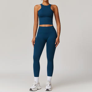 2024, Tops cortos integrados sin costuras de talla grande para <span class=keywords><strong>mujer</strong></span>, trajes de Yoga, mallas de cintura alta, chalecos acolchados sin mangas, ropa de gimnasio, ropa de entrenamiento - Product Image 2