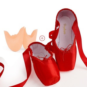 Chaussons de danse classique en satin à talon plat pour filles et femmes, avec lacets en ruban, pour adultes et enfants, avec étui en silicone - Product Image 5