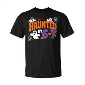 T-shirt Haunted By 6 7, design araignée fantôme d'Halloween, noir, unisexe pour adulte - Product Image 2