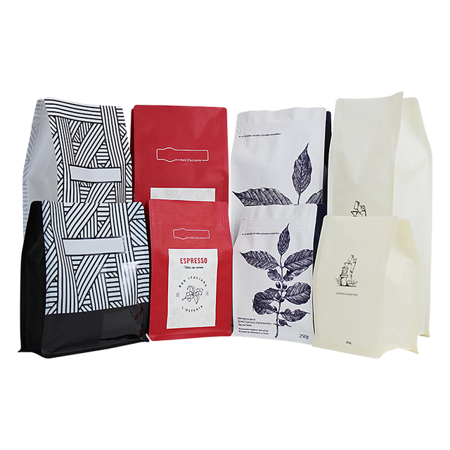 Eco-Friendly Compostable/Recyclable Matte Finished Flat Bottom Coffee Bag 250G 8Oz 1Kg 2Lb Valve Zipper Packaging Printing