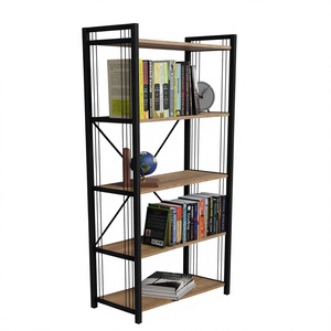 Estantería de 5 niveles de aglomerado y metal para sala de estar, sin respaldo, diseño sencillo, mueble para el hogar - Product Image 1