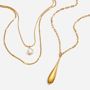 สร้อยคอจี้รูปหยดน้ำสแตนเลส เครื่องประดับรูปทรงหยดน้ำสำหรับฤดูใบไม้ร่วงฤดูหนาว สร้อยคอแฟชั่น - Product Image 1