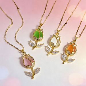 Premium Women's Copper Zircon 18K Gold Plated Flower Pendant Necklace Sporty Christian Gift CN & GUA Origin TRYME Brand - Product Image 2