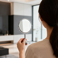 Mini miroir cosmétique ovale double face en acier inoxydable, sur pied, personnalisé, grossissant 2X/3X, rotation à 360°, certifié CE